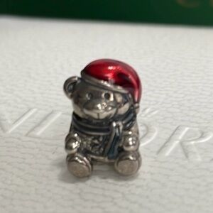 Pandora Silver Christmas Bear Charm with Red Translucent Glaze Hat